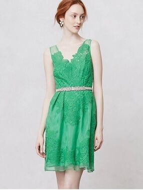 Anthropologie | Dresses | Anthropologie Green And White Geometric Midi Dress  | Poshmark